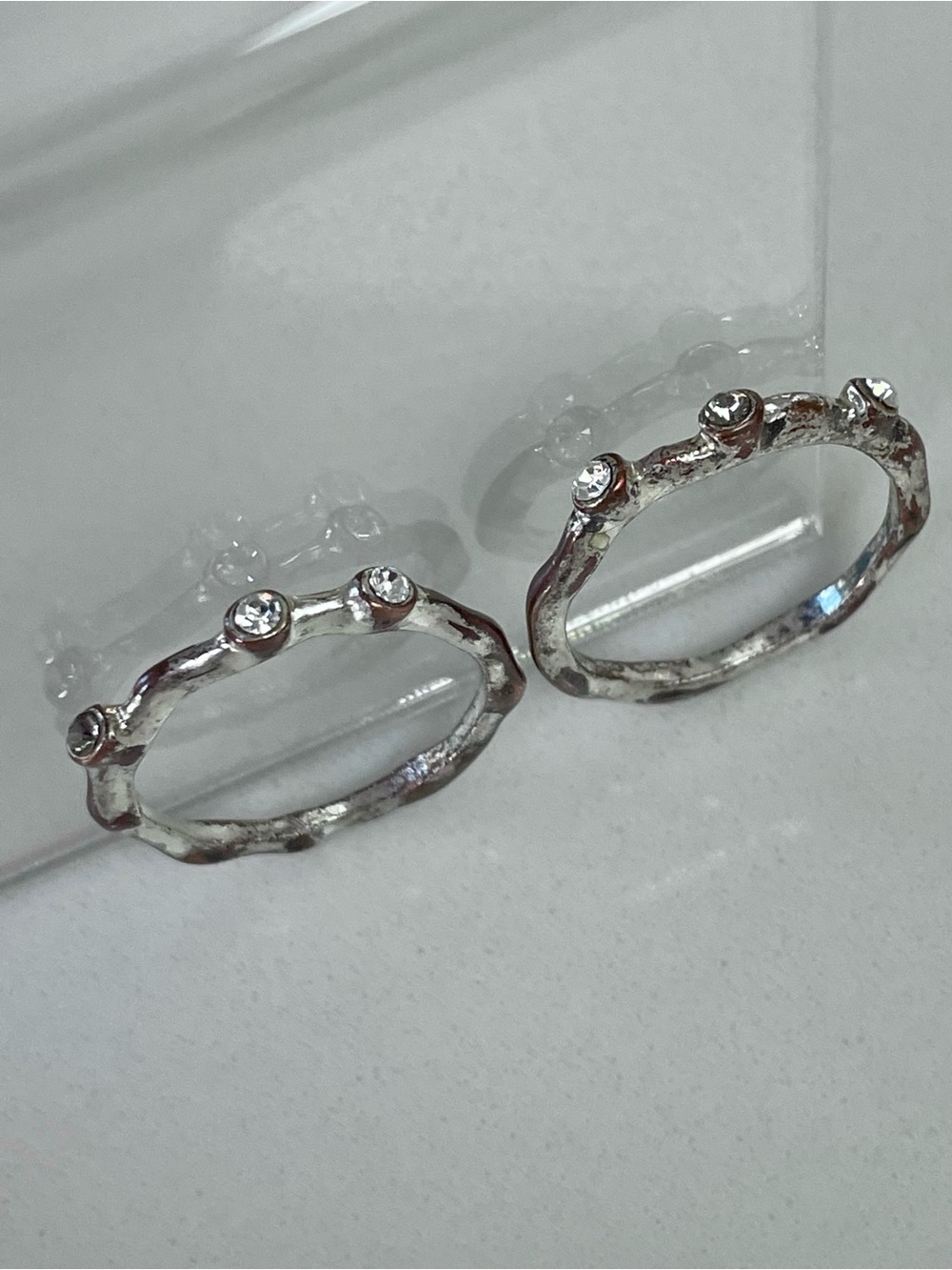 [SET OF 2] Organic Molten Silver-Tone Stacking Ring